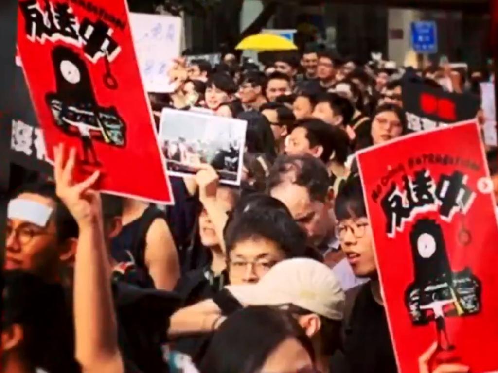 Baduciao's artwork has featured on placards in Hong Kong protests. Picture: Channel 10