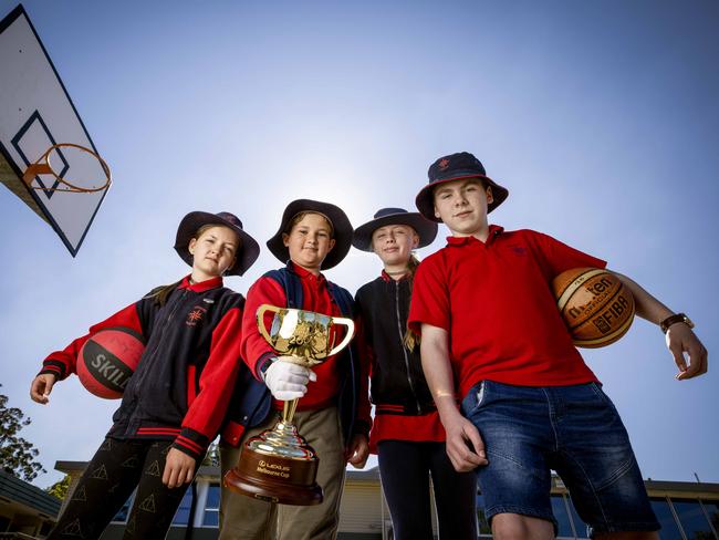 VOrbost North Primary School students Amy, Seb, Paris and Draegon.