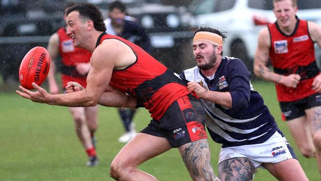 RDFNL: Romsey’s Jack Jedwab gathers under pressure. Picture: Hamish Blair