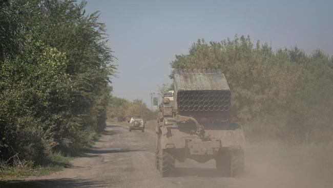 A Ukrainian truck-mounted rocket launcher near a front line in the southeastern Zaporizhzhia region. Picture: Oleksander Ratushniak/Reuters