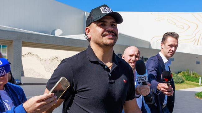 Daily Telegraph. 27, August, 2024.Latrell Mitchell leaves the South Sydney Rabbitohs HQ, at the Heffron Centre, Maroubra, today, after fronting the board over the white powder incidentPicture: Justin Lloyd.