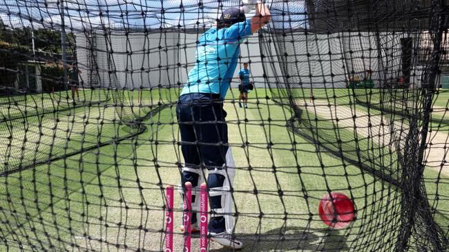 England's Jonny Bairstow leaves a ball in the SCG nets on Tuesday. Picture: AFP