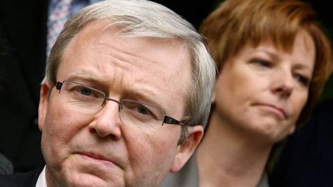 Kevin Rudd and Julia Gillard were behind a turbulent time in Labor Party history. Picture: AFP/William West