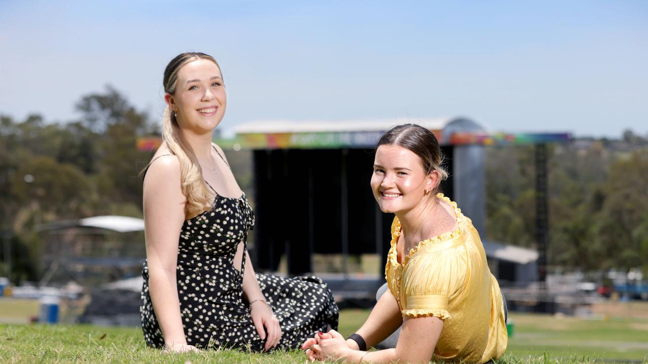 Erin Pegg and Patrice Lorimer are ready for a Day on the Green with Robbie Williams. Picture: Steve Pohlner