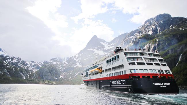 MS Trollfjorden Norwegian cruise ship. At the end of a sunny day, just before the rain came in. Trollfjorden lived up to its name and looked magical in the light. Source: Supplied