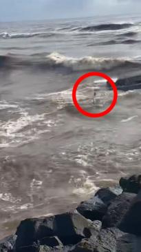 Lucky man takes a dip while taking boat out