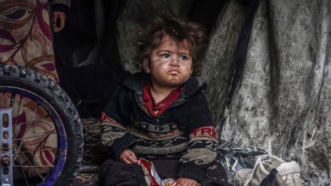 A young Palestinian at a refugee camp in Rafah this week. Picture: AFP