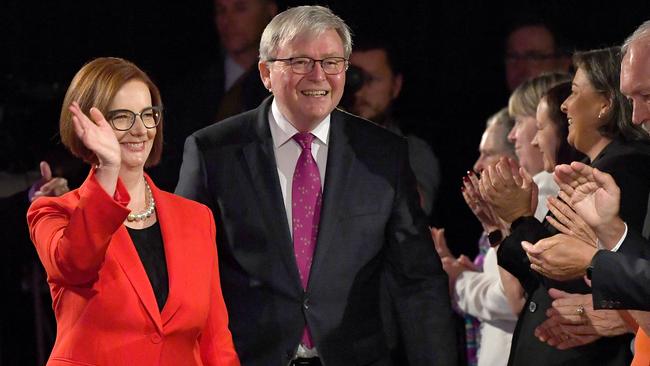 Former Labor prime ministers Julia Gillard and Kevin Rudd. Picture: Getty Images