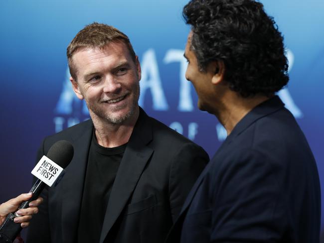 DAILY TELEGRAPH NOVEMBER 21, 2022. Sam Worthington and Cliff Curtis on the red carpet for their new movie Avatar: The Way of Water at Hoyts Entertainment Quarter in Sydney. Picture: Jonathan Ng