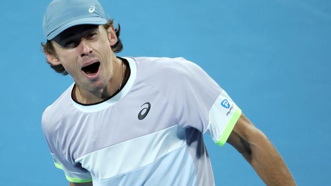 Alex de Minaur celebrates his win against Adrian Mannarino. Picture: Mark Stewart