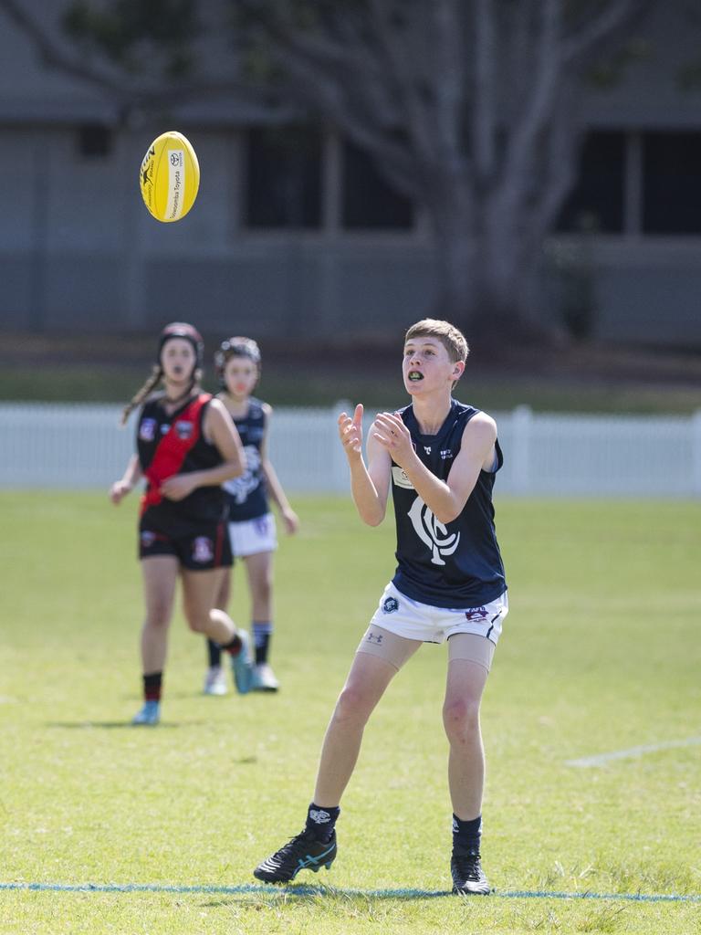 Lachlan Ottobrino of Coolaroo against South Toowoomba Bombers in U14 AFL Darling Downs grand final at Rockville Park, Saturday, September 2, 2023. Picture: Kevin Farmer