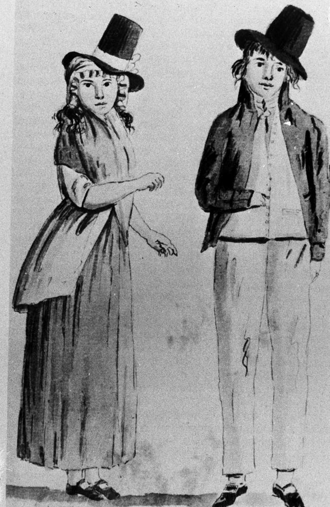 Art-ful dodgers ... a sketch of two convicts in early Sydney.