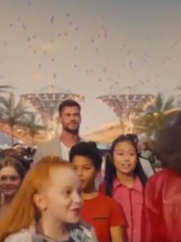 Chris Hemsworth, centre, in the new Dubai Expo 2020 ad.