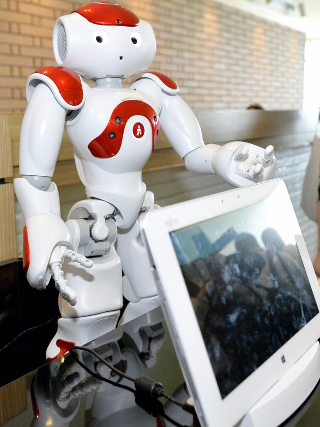 A robotic concierge handles guests questions at the Henn na Hotel in Nagasaki, Japan. Picture: Getty Images