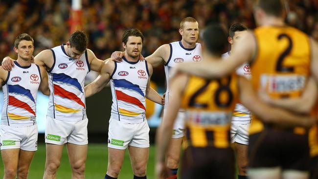 Patrick Dangerfield stands tall for the national anthem during his Crows career. Picture: Sarah Reed.