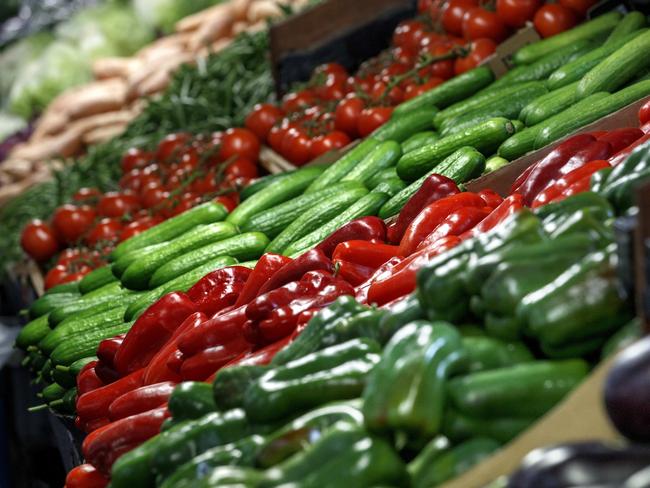 MELBOURNE, AUSTRALIA - NewsWire Photos MARCH 9 2021: Fruit and vegetables stalls at Queen Victoria Market on Tuesday morning. A report last week predicted a 30 per cent rise in Australian fruit and vegetables due to severe labor shortages.Picture: NCA NewsWire / David Geraghty