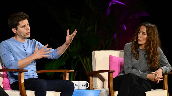 Sam Altman and Mira Murati speak during The Wall Street Journal's WSJ Tech Live Conference in Laguna Beach, California in October. Picture: AFP