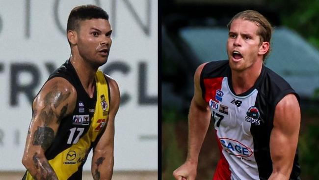 Brandan Parfitt for the Nightcliff Tigers and Jed Anderson for Southern Districts in the 2024-25 NTFL season.