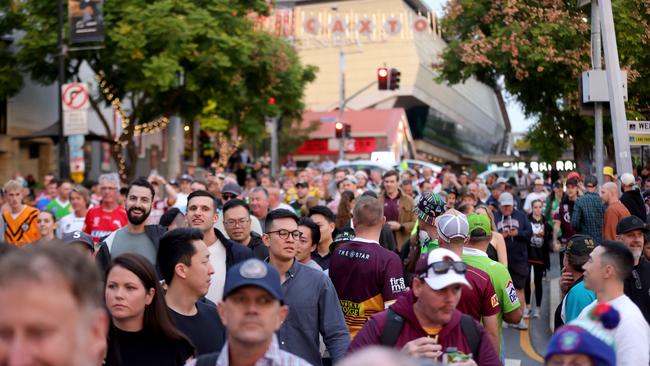 Crowds at Caxton St on Friday as Brisbane hosted the NRL’s Magic Round. Picture: Steve Pohlner