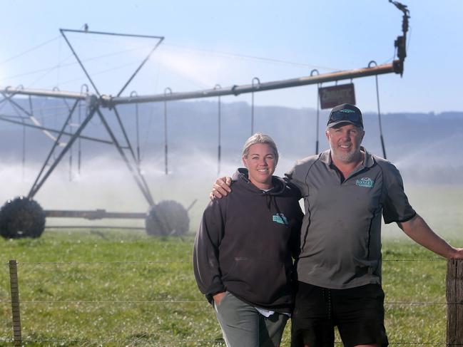 Irrigation is key on the Staley family dairy farm at Yarram. Picture: Yuri Kouzmin