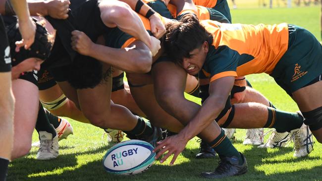 Action in the match between the Australian schools and under 18 team and New Zealand. Picture: Supplied/Rugby Australia