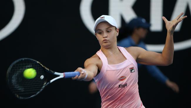 Ash Barty forehand 1st at the 2019 Australian Open. Picture: Michael Klein