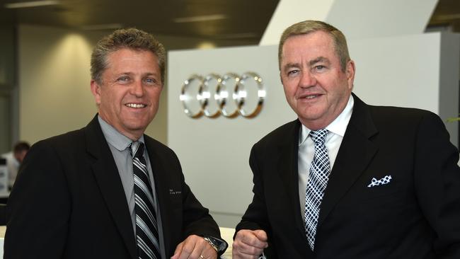 Brett Frizelle’s (left) James Frizelle’s Automotive Group and Paul Warren’s Peter Warren Automotive Group have joined forces to form one of the biggest private car dealership firms in Australia. Photo: Steve Holland