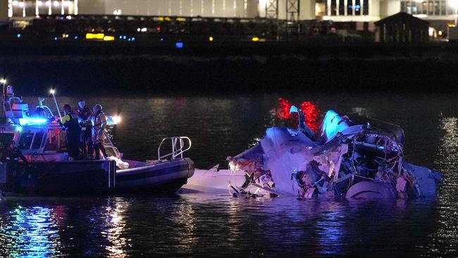 The debris of the American Airlines plane in the Potomac River in Washington. Picture: Getty Images