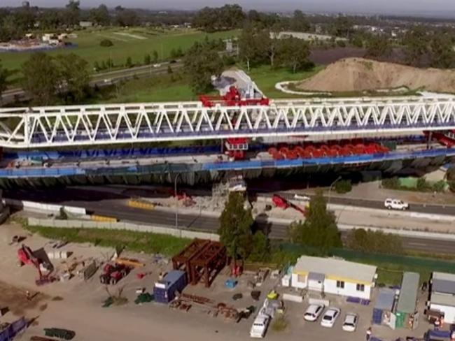 The deck of the Skytrain bridge, inspired by the Anzac Bridge, over Windsor Rd at Rouse Hill. Picture: Transport for NSW