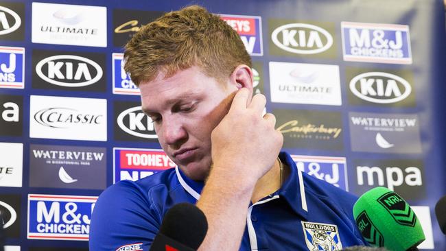 Bulldogs prop Dylan Napa speaking in February for the first time since the videos were released. Picture: Dylan Robinson