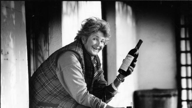 Mrs Bardie Simpson, a fifth generation Penfold Hyland celebrating Penfolds Wines' 150th birthday at the Magill vineyard and winery, 1994.