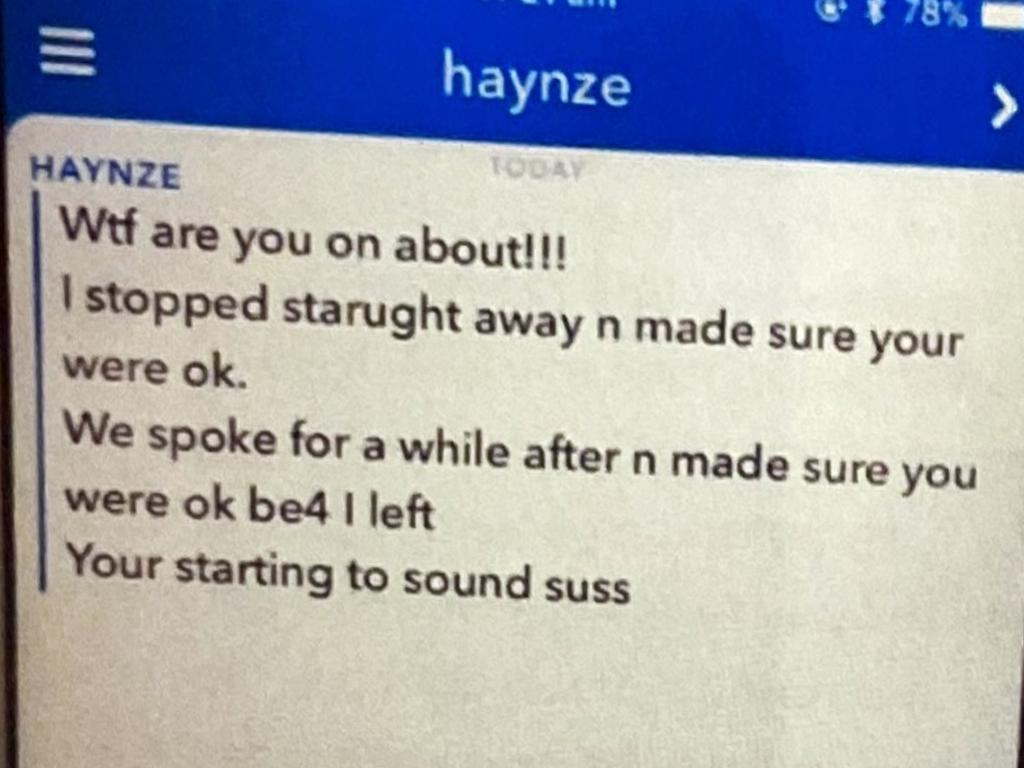 Snapchat messages sent between Jarryd Hayne and the woman he was convicted of sexually assaulting several weeks after the incident. Pictures: Supplied.