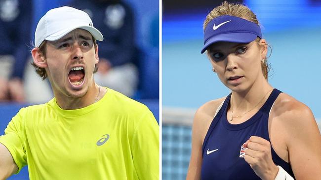 Alex de Minaur and Katie Boulter. Photo: AFP, Getty, Paul Kane and Colin Murty.