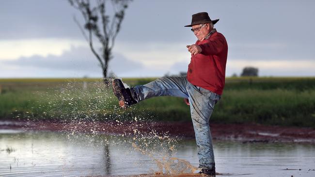 Respite from the rain: Charlton farmer Peter Whykes has some crops ruined but is happy about the water on other crops. Picture: Alex Coppel.