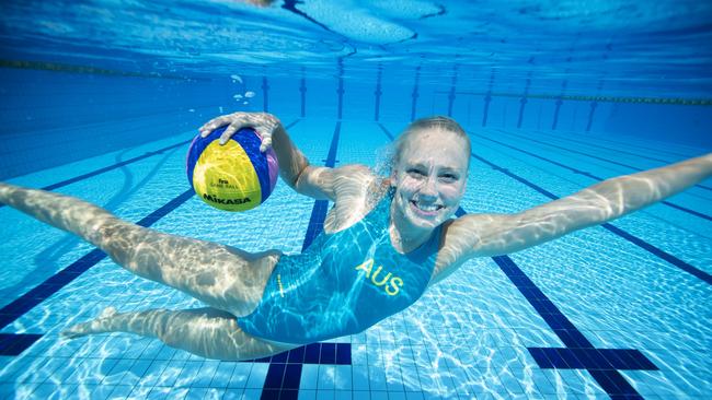 HOLD EMBARGO COURIER MAIL 26TH FEB 22 year old Australian Water Polo Goal Keeper and Brisbane local Gabi Palm is thrilled with the news Brisbane is firming as a favourite for the 2032 Olympics. Photo Lachie Millard