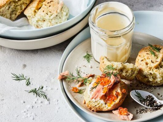 Lemon and fennel scones with hot-smoked trout work great for lunch.