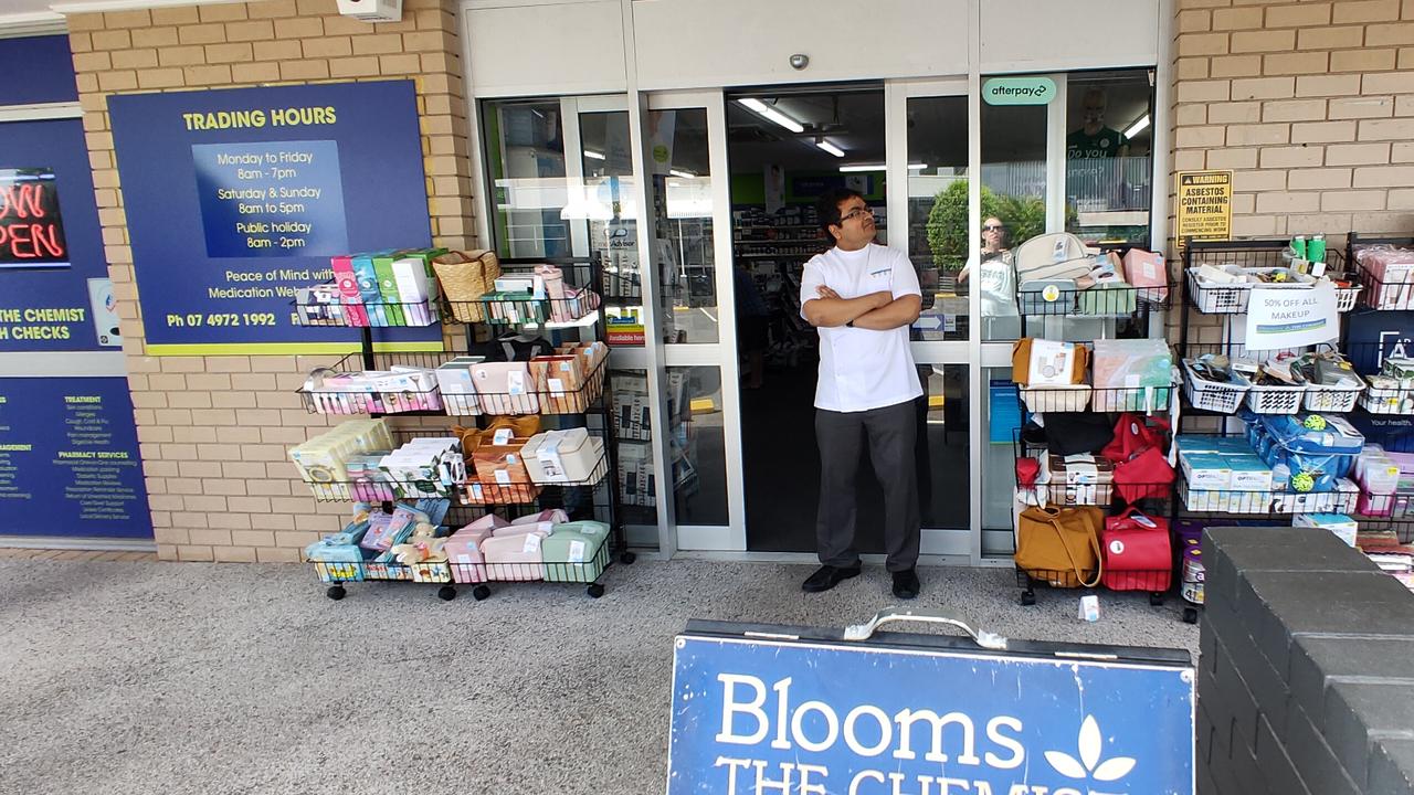 Pharmacist Raju Rapaka is reinforcing his Toolooa Street store after Friday's break-in. Picture: Rodney Stevens