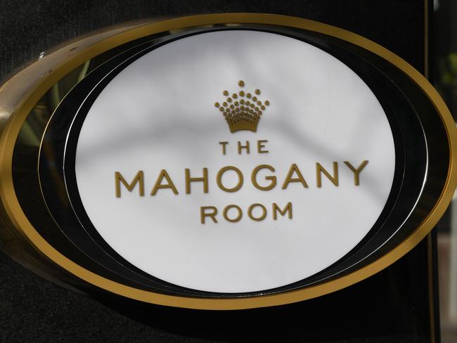 General view of exterior signage for the Mahogany Room at Crown Casino, Southbank, Melbourne, Saturday, July 27, 2019. (AAP Image/James Ross) NO ARCHIVING