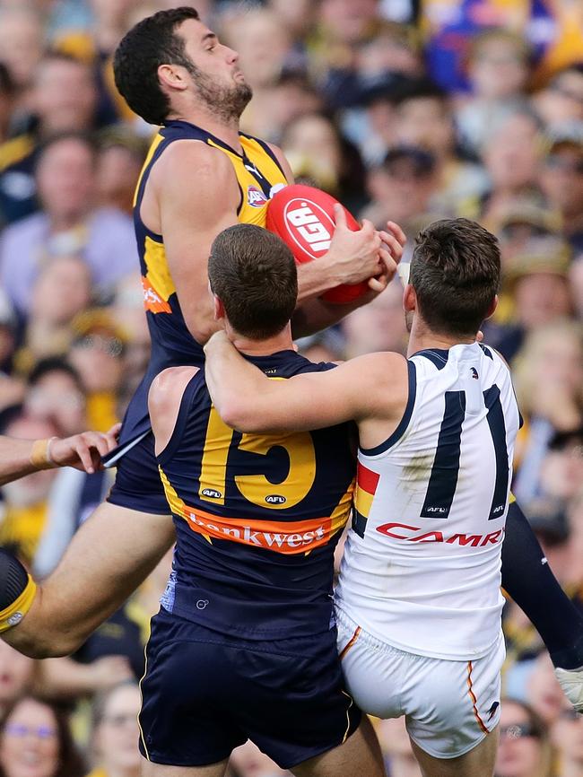 Jack Darling goes back with the flight and takes a ripper for the Eagles. Picture: AFL Media