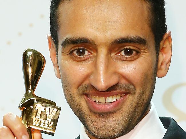 MELBOURNE, AUSTRALIA - MAY 08: Waleed Aly poses with the Gold Logie Award for Best Personality On Australian TV and Silver Logie for Best Presenter 'The Project' during the 58th Annual Logie Awards at Crown Palladium on May 8, 2016 in Melbourne, Australia. (Photo by Scott Barbour/Getty Images)