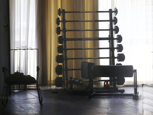 Paul Graham’s gym equipment stored in the former Paddington Bowling Club.