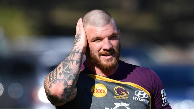 Josh McGuire during the Brisbane Broncos training session in Brisbane, Monday, July 31, 2017. The Broncos will play the Titans in their round 22 NRL clash. (AAP Image/Darren England) NO ARCHIVING