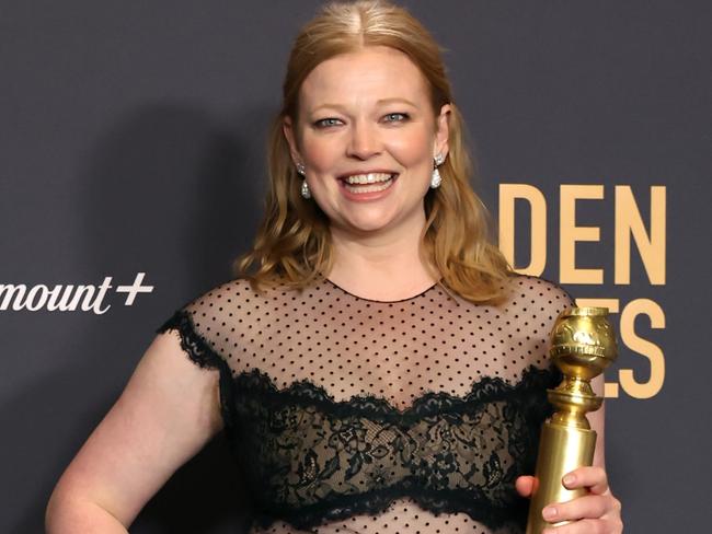 BEVERLY HILLS, CALIFORNIA - JANUARY 07: Sarah Snook, winner of the Best Performance by an Actress in a Television Series, Drama award for "Succession" poses in the press room during the 81st Annual Golden Globe Awards at The Beverly Hilton on January 07, 2024 in Beverly Hills, California. (Photo by Amy Sussman/Getty Images)