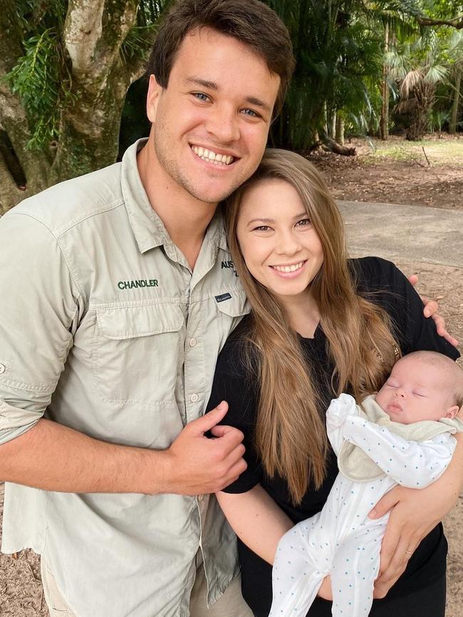 Bindi Irwin with husband Chandler Powell and baby Grace.