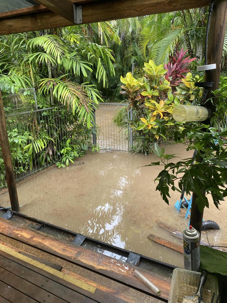 Floodwaters lap at the home of Daryl Dickson’s property near Meunga Creek in the Kennedy Valley in Far North Queensland.