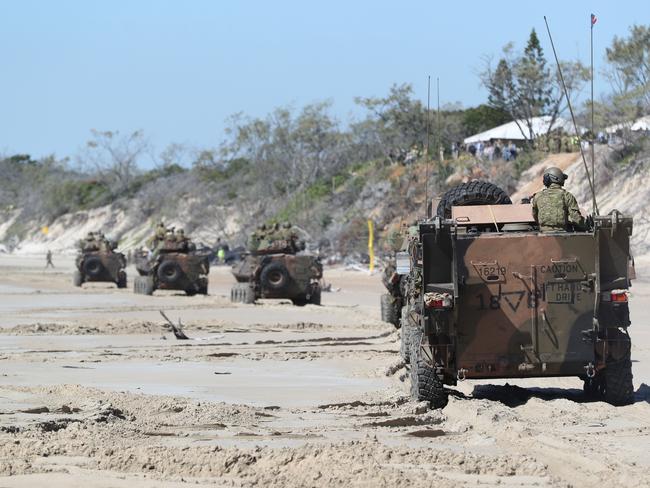 Australian Forces during a mock beach assault at Shoalwater Bay during Talisman Sabre 2019. Pic Peter Wallis