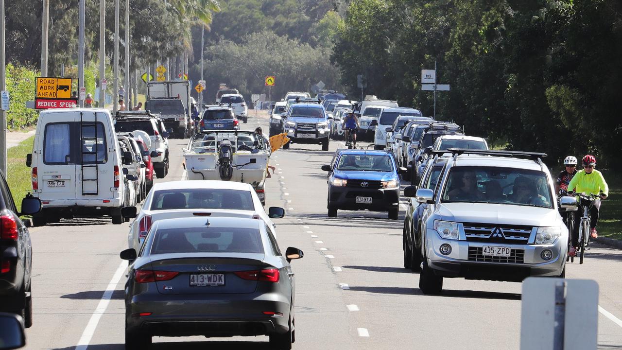 Traffic near Sea World on Sunday. Picture: Glenn Hampson.