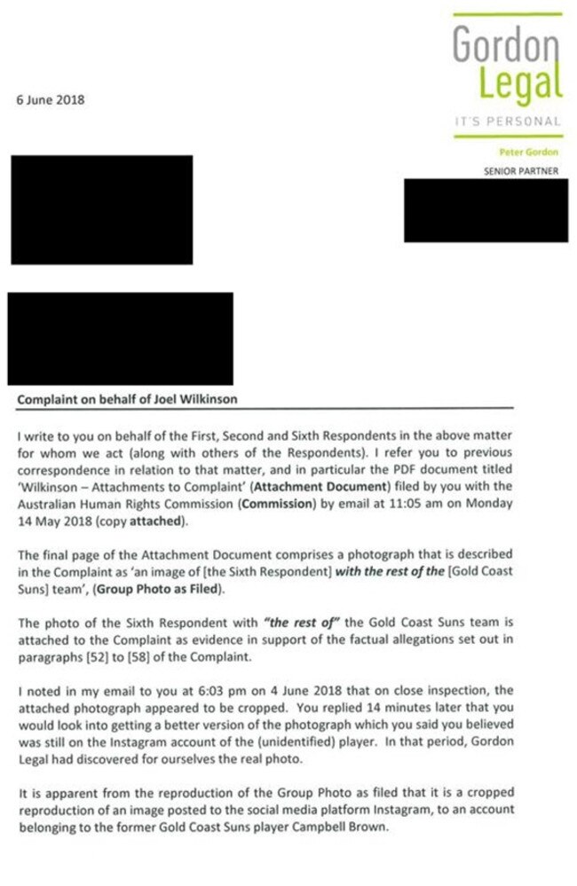 Gold Coast Joel Wilkinson letter.