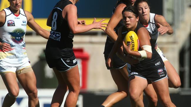 Madison Prespakis has been recognised by shoppers while working at Rebel Sport. Picture: AAP