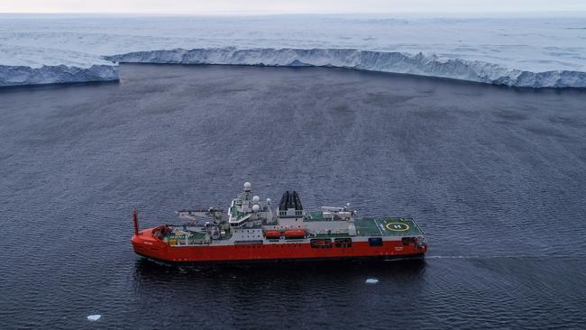 RSV Nuyina off the Vanderford Glacier in 2021. Picture: Â©Pete Harmsen/Australian Antarctic Division